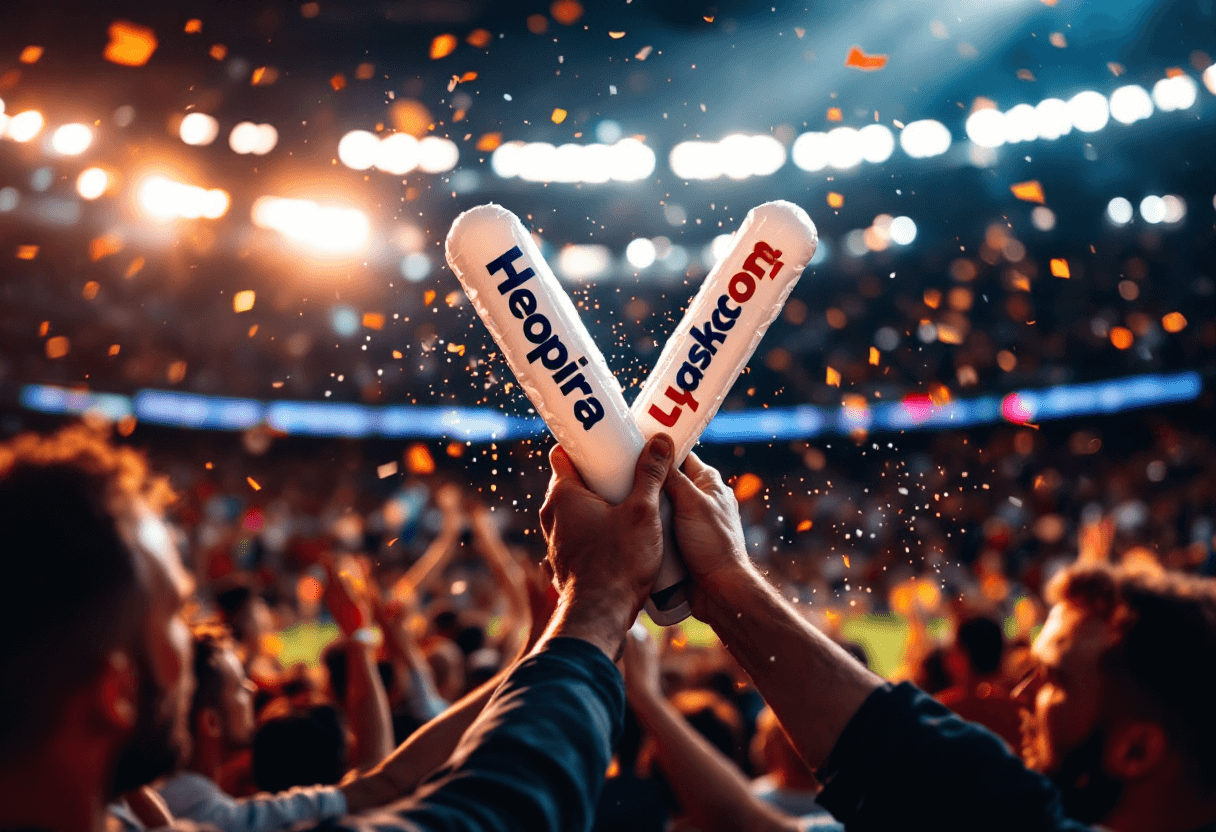 supporters frappant deux tap taps gonflables souples 60x10 cm dans un stade